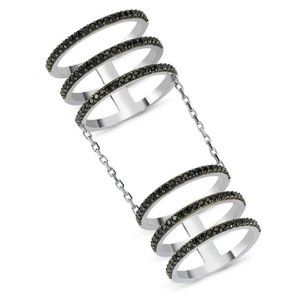 NEW AMORIUM BLACK CRYSTALS SIX LINES RING 925 STERLING